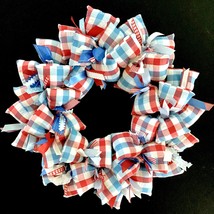 Red White and Blue Patriotic Seersucker Fabric Everyday USA Wreath Door Decor - £43.50 GBP