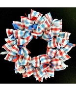 Red White and Blue Patriotic Seersucker Fabric Everyday USA Wreath Door ... - £32.35 GBP