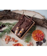 Ember Tribe spell bottle earrings, brown tribal macrame jewelry - $34.00
