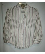 Jones New York Misses 8 Blouse Striped Stretch Top Green Red Country Ess... - $15.98 CAD