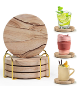 Natural Sandstone Coasters with Holder - Set of 4, 4 Inch Diameter, 0.39... - £20.84 GBP