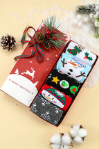 White Christmas Cartoon Pattern 5 Pairs/Set Socks Set with Box - $205.76 MXN