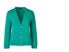 Lands End Women&#39;s Supima 3/4 Sleeve Dress Cardigan Sweater Aqua Green New - $34.99
