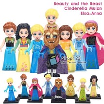 8pcs/set Cinderella Beauty And The Beast Cartoon Minifigure Belle Princess Anna - £13.31 GBP
