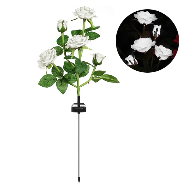 Solar Rose Flower Lights 5 Head LED Waterproof Garden scape Lamp Outdoor Home De - £59.58 GBP