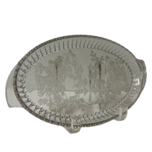 Oval Ornate Dish Clear Glass Etched With Flowers And Pot Handled Vintage Nice - £10.87 GBP