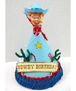 New Dept 56 Glitterville Cowboy Party Hat Birthday Blue 3D Table Centerp... - £19.51 GBP