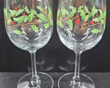 2 Lenox Holiday Goblets Set Elegant Clear Holly Berry Gold Trim Stemware... - $32.64