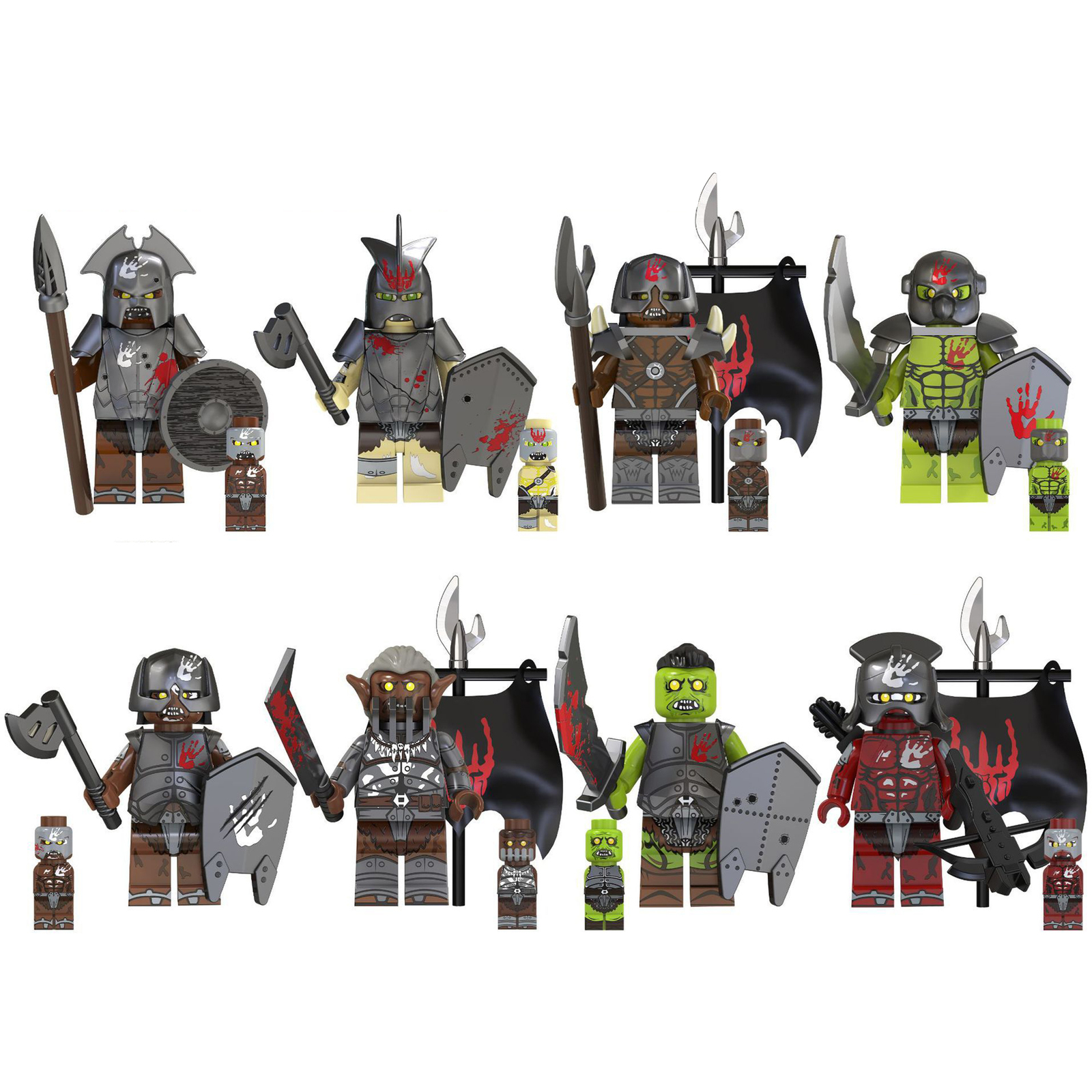 8Pcs The Lord of The Ring Uruk-hai Minifigure Orc Soldier Ork Warrior Mini Block