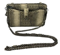 Antonio Melani Leather Crossbody Clutch Snake Print Shoulder Strap Chain Black T - £69.30 GBP
