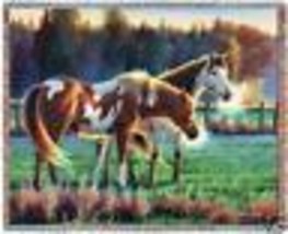 72x54 HORSES Grazing Pasture Western Nature Tapestry Afghan Throw Blanket - £50.49 GBP