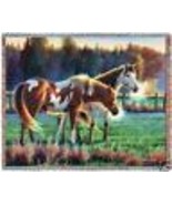72x54 HORSES Grazing Pasture Western Nature Tapestry Afghan Throw Blanket - £49.61 GBP