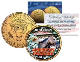 American Pharoah Triple Crown Winner Jfk Half Dollar Coin Gold Plated Test Issue - £7.56 GBP