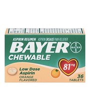2 Pack BAYER Chewable Aspirin 81 MG Orange, 36 ct 312843131057 - £11.79 GBP