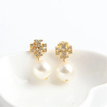 Tory Burch Crystal Pearl Logo Drop Earrings,Delicate Earrings,Gift For Her - £21.91 GBP