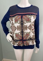 41 Hawthorn Women&#39;s Long Sleeve Paisley Blue Mixed Media Top Sz Large - $309.79 MXN