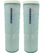 2 Pack of Starbucks Holiday 2021 Mint Frosted Ribbon Tumbler 16oz Grande - $517.48 MXN