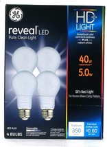 1 Box GE Reveal LED HD Light 5.0w A19 Dimmable 4 Count Light Bulbs 350 Lumens - £18.37 GBP