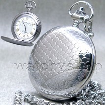 Pocket Watch Silver Color 47 MM for Men Roman Number Dial with Fob Chain P268 - £19.61 GBP