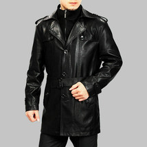 Genuine Leather Lambskin Black Halloween Stylish Formal Trench Coat Casu... - £120.82 GBP