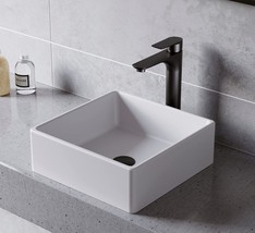 Karran Quattro Qm174 Vibrant Matte White 15 In. Square Bathroom Vessel Sink - £138.63 GBP