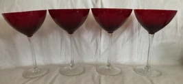 RED Cup WATER GOBLETS Clear Stem Ruby Wine Glass Set Of 4 Tall Fine Stem... - $49.99