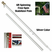 6ft Aluminum Spinning Tangle Free Stabilizer Flag Pole Silver Gold Ball w/ Flag - $34.88