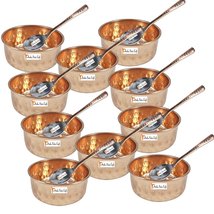 Set of 10 - Prisha India Craft Handmade 100% Pure Copper Bowl Spoon Set , Hammer - £54.04 GBP