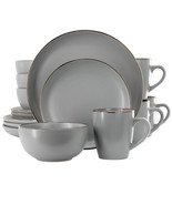 Gibson Home Rockaway 16 Piece Stoneware Gold Rimmed Dinnerware Set in Grey - $130.00 CAD