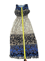 Womens ace fashion Long Tan Blue Floral Pattern dress size Medium - £12.56 GBP
