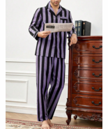 Mens Black and Lilac Purple Striped Pajamas - $728.58 MXN