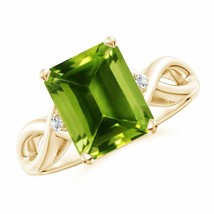 ANGARA Twist Shank Emerald Cut Peridot Statement Ring for Women in 14K Gold - £1,537.89 GBP