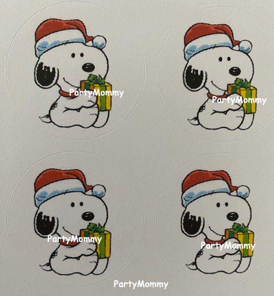 SNOOPY CHRISTMAS STICKERS, ENVELOPE SEALS, LABELS, 1.5", (30) ROUND, TAGS
