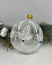 Transparent with silver and white glitter glass ball Christmas ornament, XMAS  - £10.25 GBP