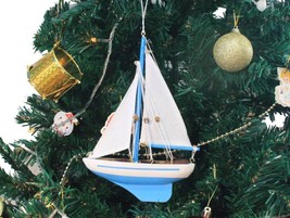 Wooden Light Blue Sailboat Model Christmas Tree Ornament 9&quot;&quot; - $18.99