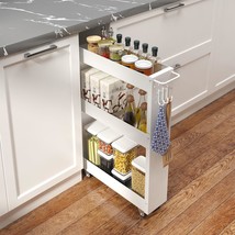 Rolling White 3-Tier Slim Storage Cart With Handle For Kitchen, Bathroom, - $51.94