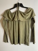 NWT Chaser Green Strappy Off Shoulder Flounce Long Sleeve Top M - $12.75