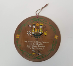 Clean House Welcome Plaque Vintage Enesco Round 9&quot;  Wood Folk Art Painted - £7.07 GBP