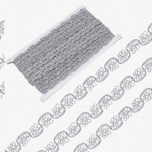 Silver Elegance: 14.8Yds Metallic Braided Lace Ribbon - 1/2 Inch Flat Trim for W - £22.10 GBP