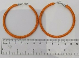 Handmade Aesthetic Crochet Jewellery Orange Hooped Earrings 60MM - £3.98 GBP