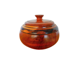 Vtg Round Wood Lidded Trinket Candy Bowl w/ Two Tone Stain Hand Made Sig... - $24.99