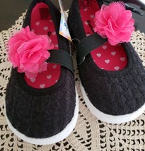 Garanimals Brand ~ Girl&#39;s Toddler Size 5 Black W/PINK Flower ~ Casual Shoes - £11.78 GBP