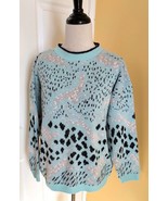 ARIELLE Aqua Blue/Black/White Leaping Animals Vintage 1980s Knit Sweater... - $40.07 CAD