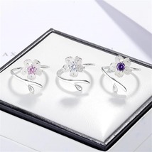  Blossom 925 Sterling Silver Jewelry Cute Temperament Flower Crystal Ring - £8.78 GBP