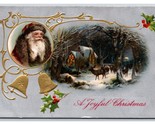 Santa Claus Father Christmas Night Cabin Deer Foiled Embossed UNP DB Pos... - £10.22 GBP