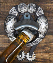 Rustic Western Cowboy Boot Spur With Silver Longhorn Conchos Wall Bottle... - $26.99