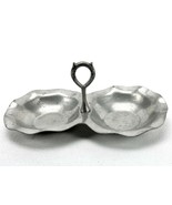 Vintage Pewter Bon Bon Serving Tray With Handle, 2 Compartment, Ruffled Rim - $367.75 MXN
