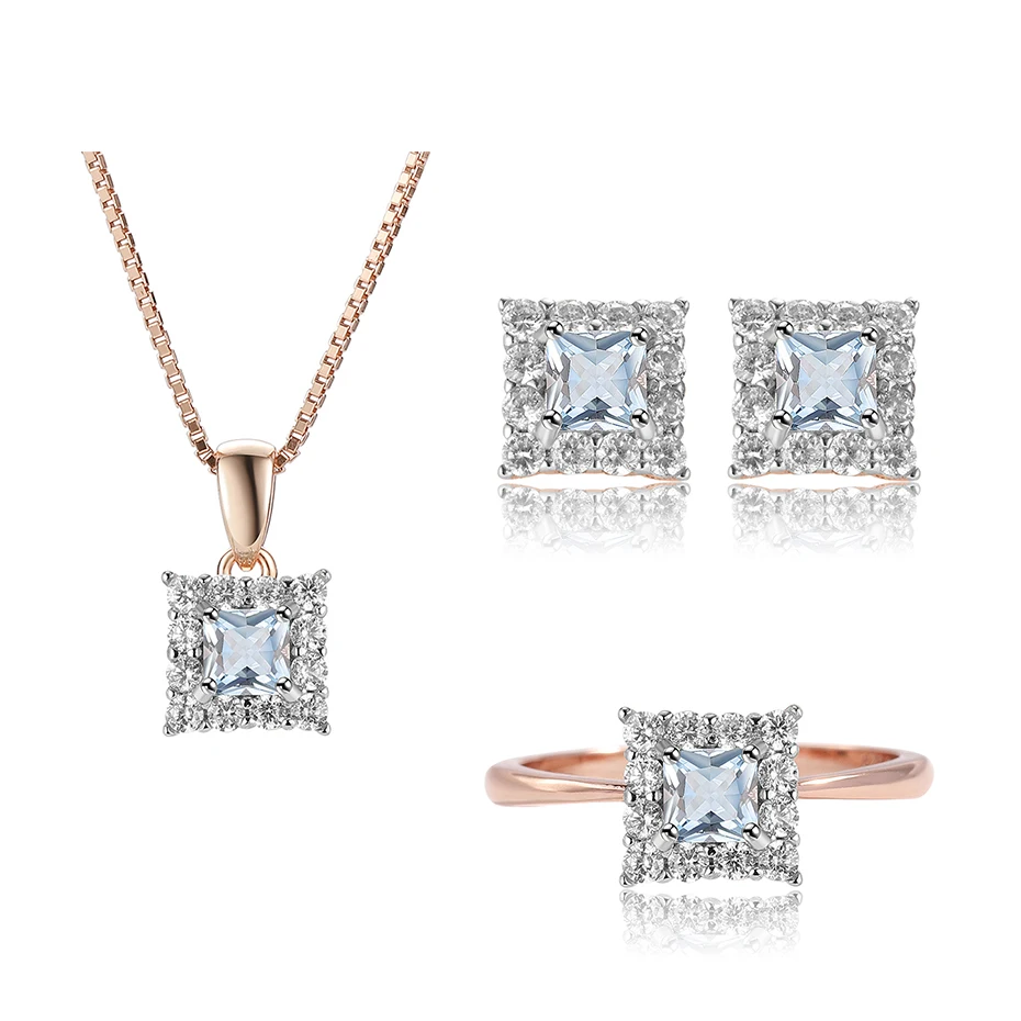 Real 925 Sterling Silver Jewelry Sets For Women Sky Blue Topaz Created Gemstone  - £55.68 GBP