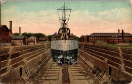 Vtg Postcard, Dry Dock Navy Yard, Charlestown, Mass - £6.51 GBP