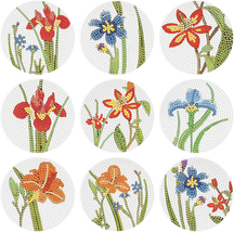 9 Pcs Diamond Painting Coasters with Holder, Floral Patterns Diamond Pai... - £17.27 GBP